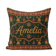 Custom Name Holiday Gift Box Knit Pattern Green Red Gold Sweater Square Filled Cushion Throw Pillow Sofa Bed Home Decor Zip Washable UK Made
