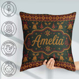 Custom Name Holiday Gift Box Knit Pattern Green Red Gold Sweater Square Filled Cushion Throw Pillow Sofa Bed Home Decor Zip Washable UK Made