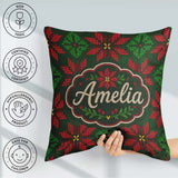 Custom Name Festive Holly Leaf Berry Pattern Green Red Christmas Square Filled Cushion Throw Pillow Sofa Bed Home Decor Zip Washable UK Made