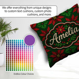 Custom Name Festive Holly Leaf Berry Pattern Green Red Christmas Square Filled Cushion Throw Pillow Sofa Bed Home Decor Zip Washable UK Made