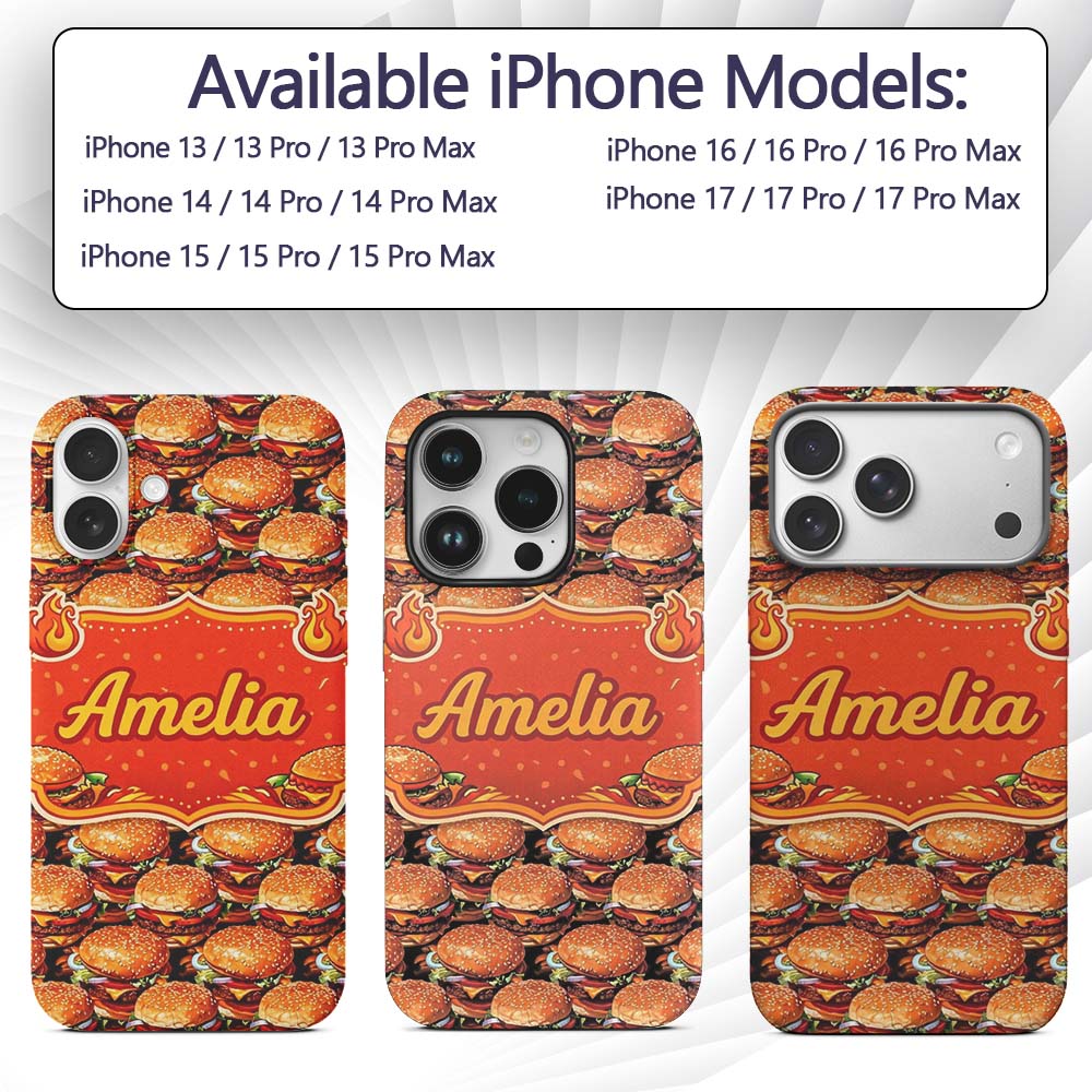 Realistic Cheeseburger Seamless Pattern Fast Food Custom Name Protective Phone Case Mobile Cover Durable Everyday Smartphone Shock Resistant