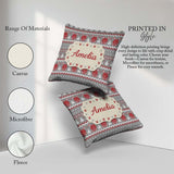 Custom Name Reindeer Tree Knit Pattern Grey Red White Christmas Square Filled Cushion Throw Pillow Sofa Bed Home Decor Zip Washable UK Made