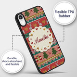 Nordic Deer Heart Tree Knit Pattern Red Green Custom Name Protective Phone Case Mobile Cover Durable Everyday Smartphone Shock Resistant