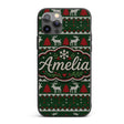 Scandinavian Reindeer Mountain Knit Pattern Green Custom Name Protective Phone Case Mobile Cover Durable Everyday Smartphone Shock Resistant