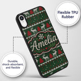 Scandinavian Reindeer Mountain Knit Pattern Green Custom Name Protective Phone Case Mobile Cover Durable Everyday Smartphone Shock Resistant