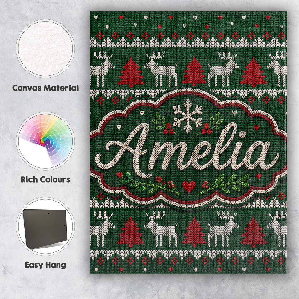 Personalised Name Scandinavian Reindeer Custom  Modern Room Accent Elegant Feature Canvas Wall Art Print Decor Picture Ready to Hang