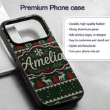 Scandinavian Reindeer Mountain Knit Pattern Green Custom Name Protective Phone Case Mobile Cover Durable Everyday Smartphone Shock Resistant