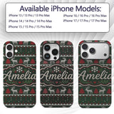 Scandinavian Reindeer Mountain Knit Pattern Green Custom Name Protective Phone Case Mobile Cover Durable Everyday Smartphone Shock Resistant