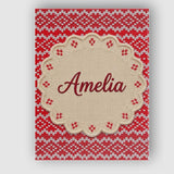 Personalised Name Red White Nordic Knit Custom  Modern Room Accent Elegant Feature Canvas Wall Art Print Decor Picture Ready to Hang