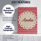 Personalised Name Red White Nordic Knit Custom  Modern Room Accent Elegant Feature Canvas Wall Art Print Decor Picture Ready to Hang