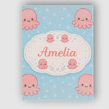 Personalised Name Cute Pink Octopus Cartoon Sea Animal Pattern Custom Modern Room Accent Canvas Wall Art Print Decor Picture Ready to Hang
