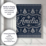 Personalised Name Blue White Christmas Tree Custom  Bespoke Interior Contemporary Canvas Wall Art Print Decor Picture Ready to Hang