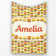 Cute Burger Cartoon Seamless Pattern Fast Food Snack Design Lovely  Personalised Custom Name Super Soft Fleece Blanket Bed Sofa Throw