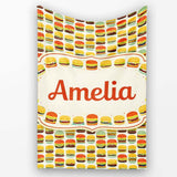 Cute Burger Cartoon Seamless Pattern Fast Food Snack Design Lovely  Personalised Custom Name Super Soft Fleece Blanket Bed Sofa Throw