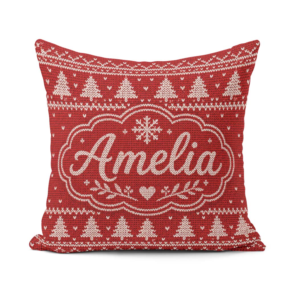 Custom Name Classic White Nordic Knit Snowflake Pattern Seamless Square Filled Cushion Throw Pillow Sofa Bed Home Decor Zip Washable UK Made