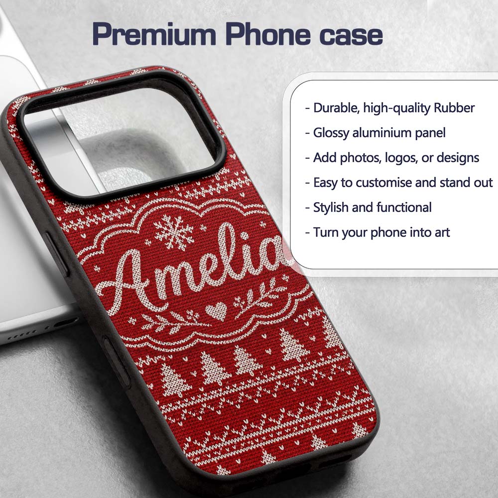 Classic Red White Nordic Knit Snowflake Stripe Custom Name Protective Phone Case Mobile Cover Durable Everyday Smartphone Shock Resistant