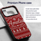 Classic Red White Nordic Knit Snowflake Stripe Custom Name Protective Phone Case Mobile Cover Durable Everyday Smartphone Shock Resistant