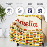 Cute Burger Cartoon Seamless Pattern Fast Food Snack Design Lovely  Personalised Custom Name Super Soft Fleece Blanket Bed Sofa Throw