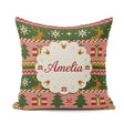 Custom Name Scandinavian Deer Snowflake Knit Green Pink Festive Square Filled Cushion Throw Pillow Sofa Bed Home Decor Zip Washable UK Made