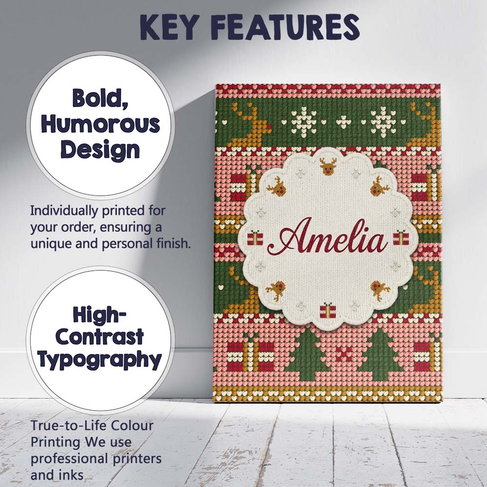 Personalised Name Scandinavian Deer Custom  Stylish Home Interior Elegant Feature Canvas Wall Art Print Decor Picture Ready to Hang