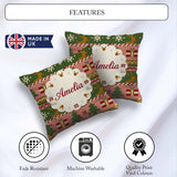 Custom Name Scandinavian Deer Snowflake Knit Green Pink Festive Square Filled Cushion Throw Pillow Sofa Bed Home Decor Zip Washable UK Made