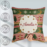 Custom Name Scandinavian Deer Snowflake Knit Green Pink Festive Square Filled Cushion Throw Pillow Sofa Bed Home Decor Zip Washable UK Made