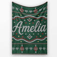 Nordic Ornament Christmas Tree Knit Green Red White Festive Seamless  Personalised Custom Name Super Soft Fleece Blanket Bed Sofa Throw