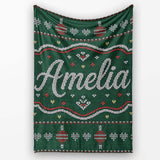 Nordic Ornament Christmas Tree Knit Green Red White Festive Seamless  Personalised Custom Name Super Soft Fleece Blanket Bed Sofa Throw
