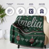 Nordic Ornament Christmas Tree Knit Green Red White Festive Seamless  Personalised Custom Name Super Soft Fleece Blanket Bed Sofa Throw