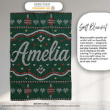 Nordic Ornament Christmas Tree Knit Green Red White Festive Seamless  Personalised Custom Name Super Soft Fleece Blanket Bed Sofa Throw
