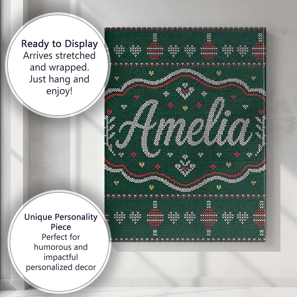 Personalised Name Nordic Ornament Christmas Custom  Bespoke Interior Contemporary Canvas Wall Art Print Decor Picture Ready to Hang