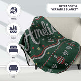 Nordic Ornament Christmas Tree Knit Green Red White Festive Seamless  Personalised Custom Name Super Soft Fleece Blanket Bed Sofa Throw