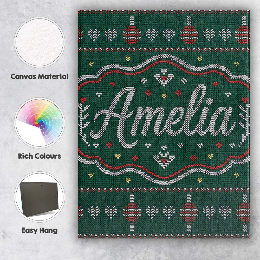 Personalised Name Nordic Ornament Christmas Custom  Bespoke Interior Contemporary Canvas Wall Art Print Decor Picture Ready to Hang