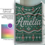 Nordic Ornament Christmas Tree Knit Green Red White Festive Seamless  Personalised Custom Name Super Soft Fleece Blanket Bed Sofa Throw
