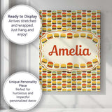 Personalised Name Cute Burger Cartoon Seamless Pattern Fast Food Custom  Interior Canvas Wall Art Print Decor Picture Ready to Hang