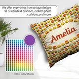 Custom Name Cute Burger Cartoon Seamless Pattern Fast Food Snack Square Filled Cushion Throw Pillow Sofa Bed Home Decor Zip Washable UK Made