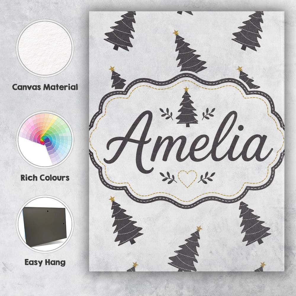 Personalised Name Minimal Christmas Tree Custom  Unique Gift Idea Elegant Feature Canvas Wall Art Print Decor Picture Ready to Hang