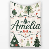 Vintage Style Christmas Trees Ornaments Snowflakes Festive Seamless  Personalised Custom Name Super Soft Fleece Blanket Bed Sofa Throw