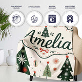 Vintage Style Christmas Trees Ornaments Snowflakes Festive Seamless  Personalised Custom Name Super Soft Fleece Blanket Bed Sofa Throw