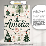 Vintage Style Christmas Trees Ornaments Snowflakes Festive Seamless  Personalised Custom Name Super Soft Fleece Blanket Bed Sofa Throw