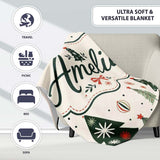 Vintage Style Christmas Trees Ornaments Snowflakes Festive Seamless  Personalised Custom Name Super Soft Fleece Blanket Bed Sofa Throw