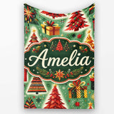 Colorful Christmas Trees Gifts Snowflakes Festive Holiday Seamless  Personalised Custom Name Super Soft Fleece Blanket Bed Sofa Throw