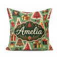 Custom Name Colorful Christmas Trees Snowflakes Festive Seamless Square Filled Cushion Throw Pillow Sofa Bed Home Decor Zip Washable UK Made