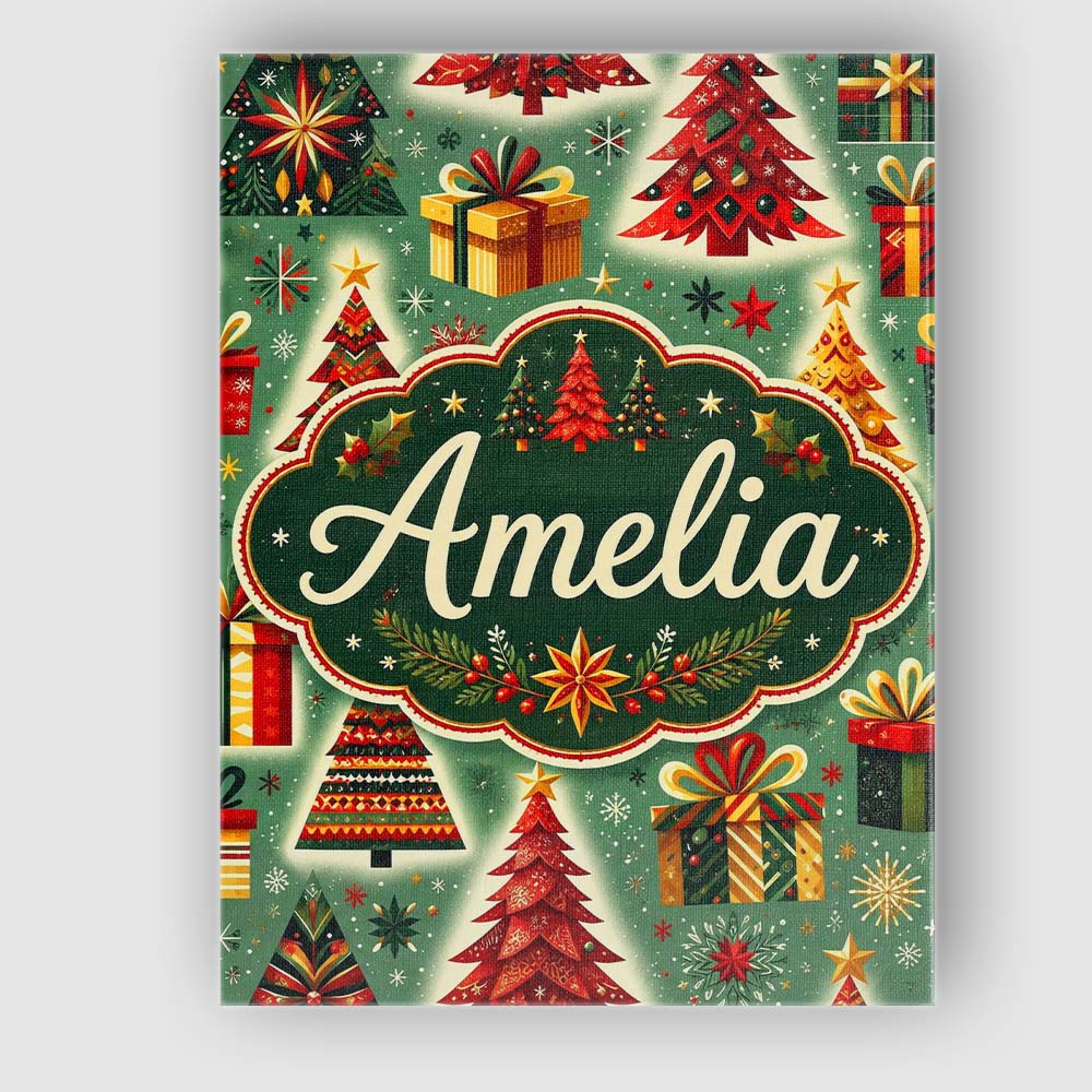 Personalised Name Colorful Christmas Trees Custom  Unique Gift Idea Elegant Feature Canvas Wall Art Print Decor Picture Ready to Hang