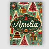 Personalised Name Colorful Christmas Trees Custom  Unique Gift Idea Elegant Feature Canvas Wall Art Print Decor Picture Ready to Hang
