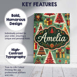 Personalised Name Colorful Christmas Trees Custom  Unique Gift Idea Elegant Feature Canvas Wall Art Print Decor Picture Ready to Hang