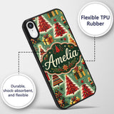 Colorful Christmas Trees Gifts Snowflakes Festive Custom Name Protective Phone Case Mobile Cover Durable Everyday Smartphone Shock Resistant