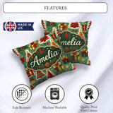 Custom Name Colorful Christmas Trees Snowflakes Festive Seamless Square Filled Cushion Throw Pillow Sofa Bed Home Decor Zip Washable UK Made