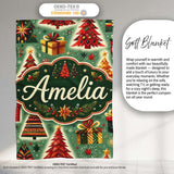 Colorful Christmas Trees Gifts Snowflakes Festive Holiday Seamless  Personalised Custom Name Super Soft Fleece Blanket Bed Sofa Throw