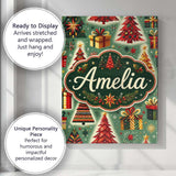 Personalised Name Colorful Christmas Trees Custom  Unique Gift Idea Elegant Feature Canvas Wall Art Print Decor Picture Ready to Hang